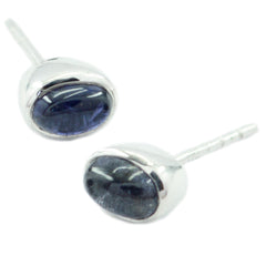 Riyo Natural Gemstone oval Cabochon Nevy Blue Iolite Silver Earring gift for mom