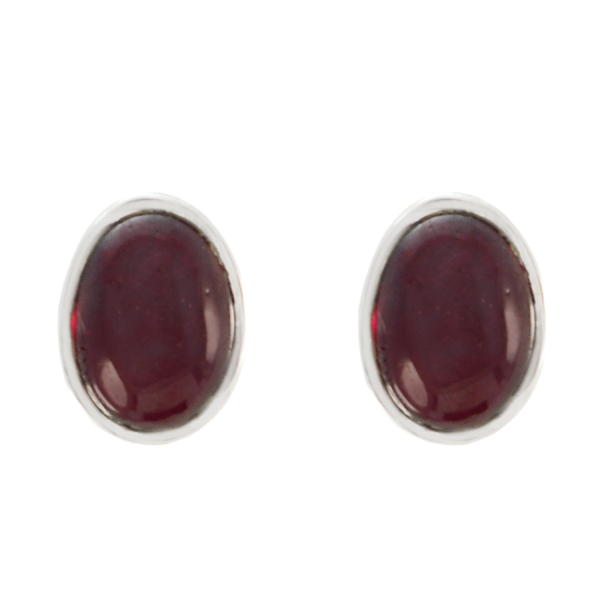 Riyo Natural Gemstone oval Cabochon Red Garnet Silver Earrings gift for mom birthday
