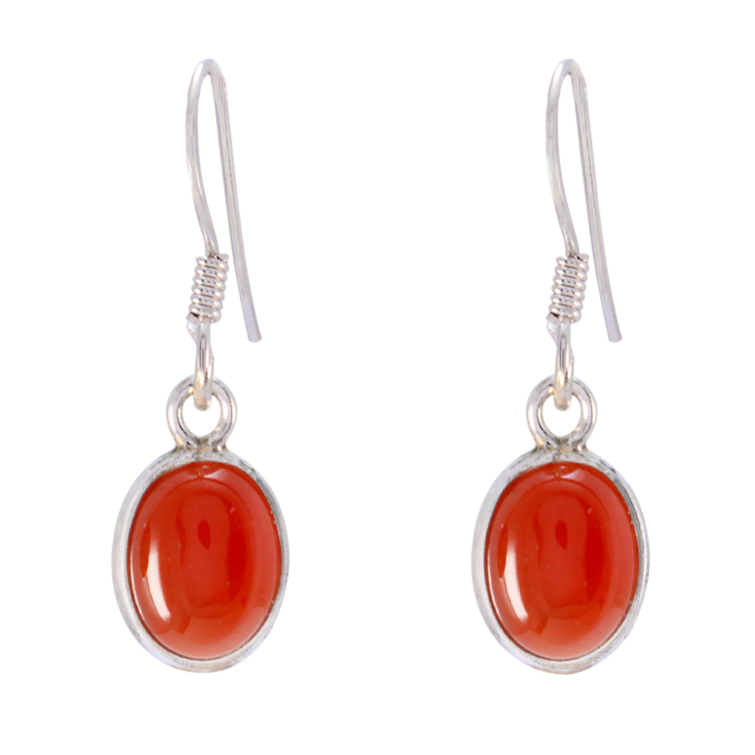Riyo Natural Gemstone oval Cabochon Red Onyx Silver Earrings gift for cyber Monday