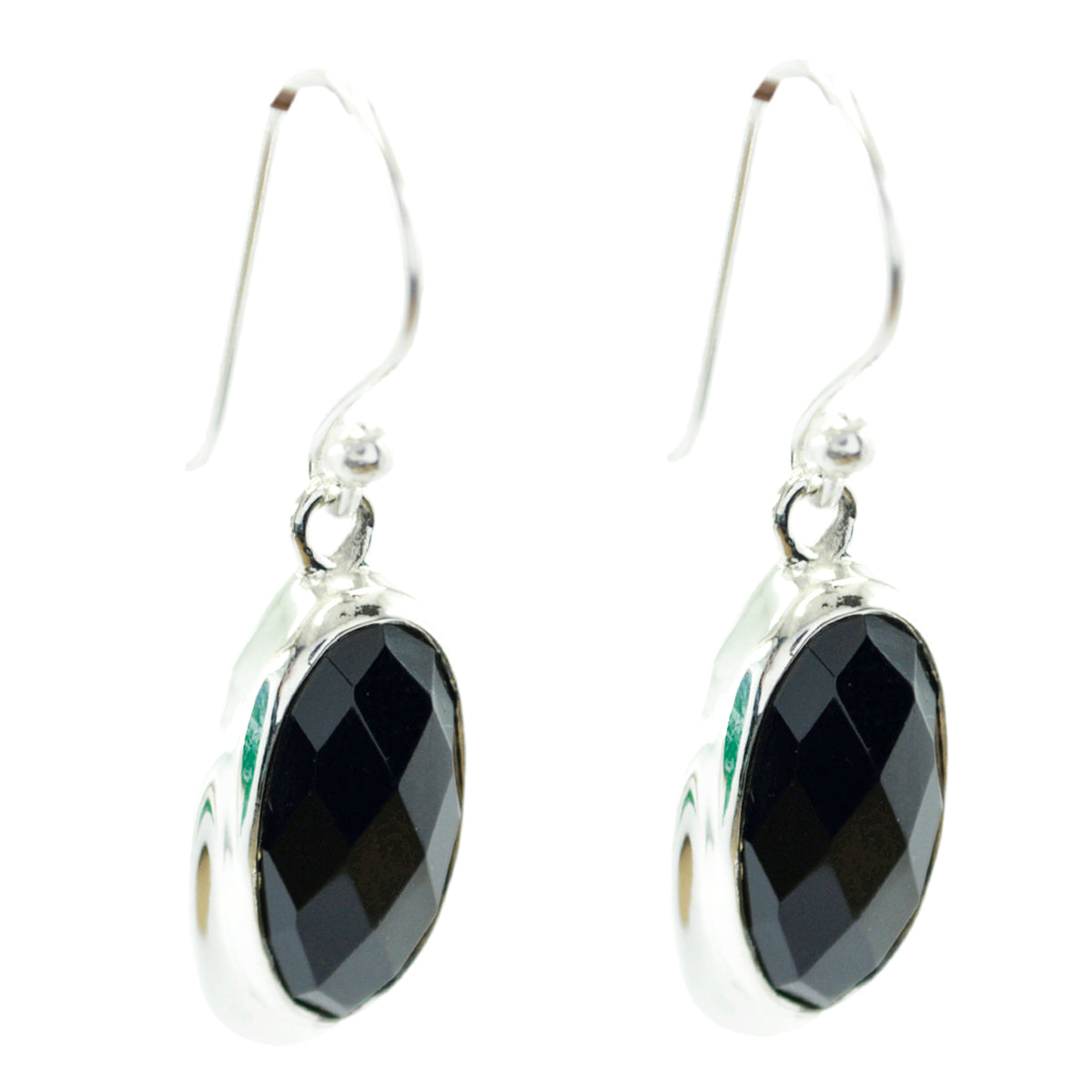 Riyo Natural Gemstone oval Checker Black Onyx Silver Earring mother's day gift