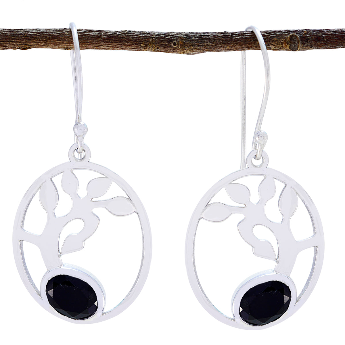 Riyo Natural Gemstone oval Faceted Black Onyx Silver Earring gift for college