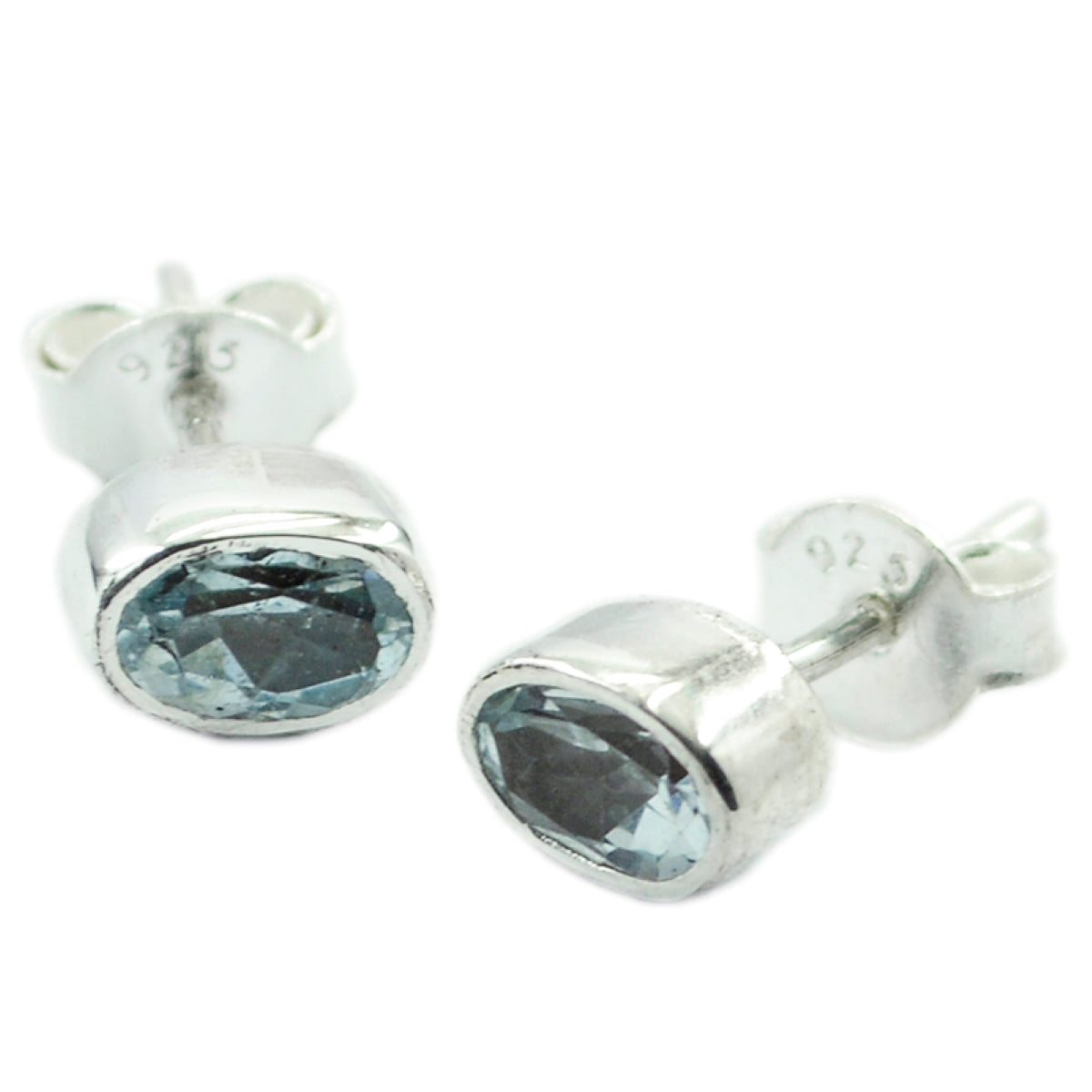 Riyo Natural Gemstone oval Faceted Blue Topaz Silver Earrings gift for engagement