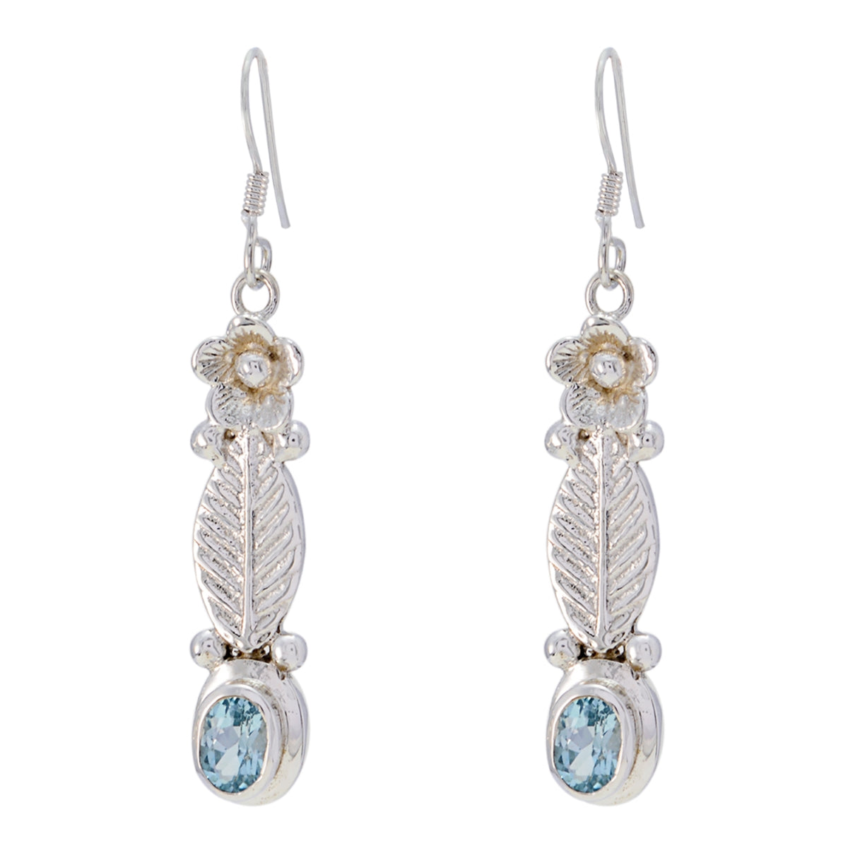Riyo Natural Gemstone oval Faceted Blue Topaz Silver Earrings gift for mother