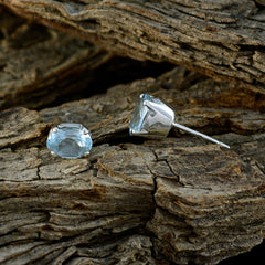 Riyo Natural Gemstone oval Faceted Blue Topaz Silver Earrings gift for wedding