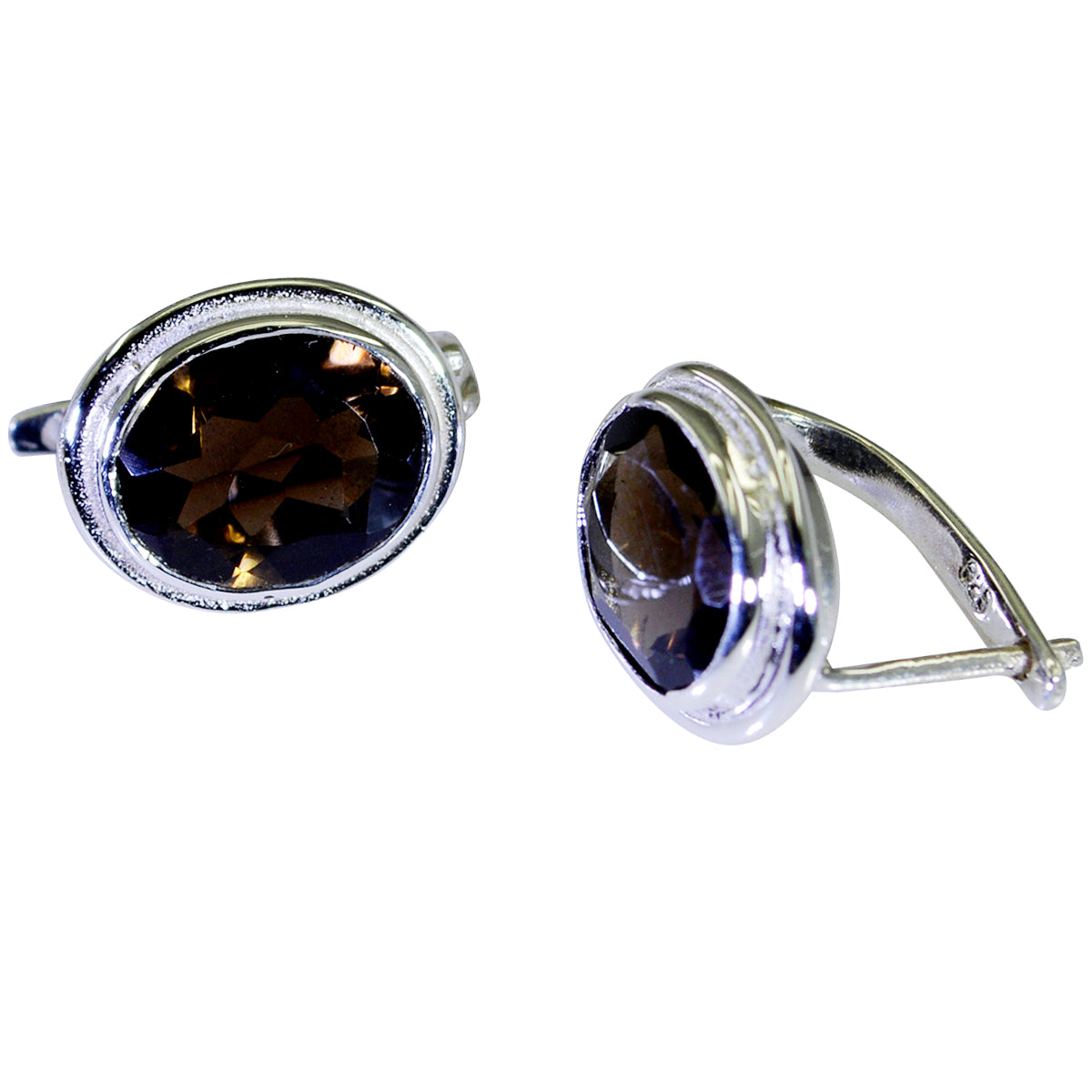 Riyo Natural Gemstone oval Faceted Brown Smokey Quartz Silver Earrings gift for girlfriend