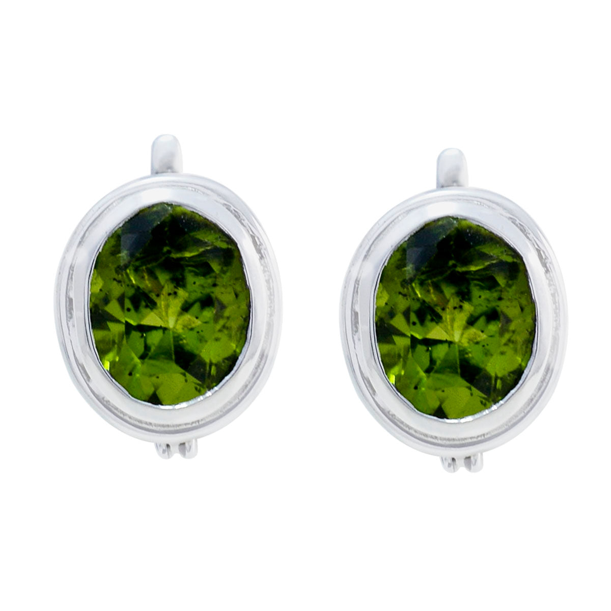 Riyo Natural Gemstone oval Faceted Green Peridot Silver Earrings gift for new years day