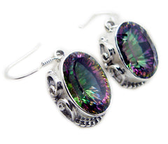 Riyo Natural Gemstone oval Faceted Multi Mystic Quartz Silver Earring gift for daughter's day