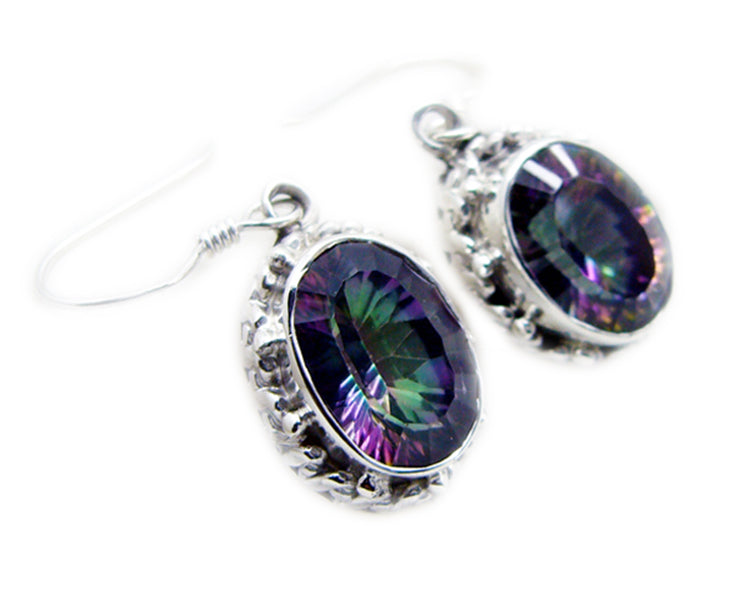 Riyo Natural Gemstone oval Faceted Multi Mystic Quartz Silver Earring gift for independence day