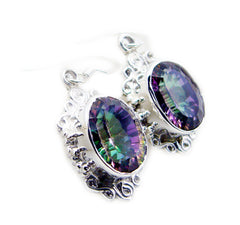 Riyo Natural Gemstone oval Faceted Multi Mystic Quartz Silver Earring gift for st. patricks day