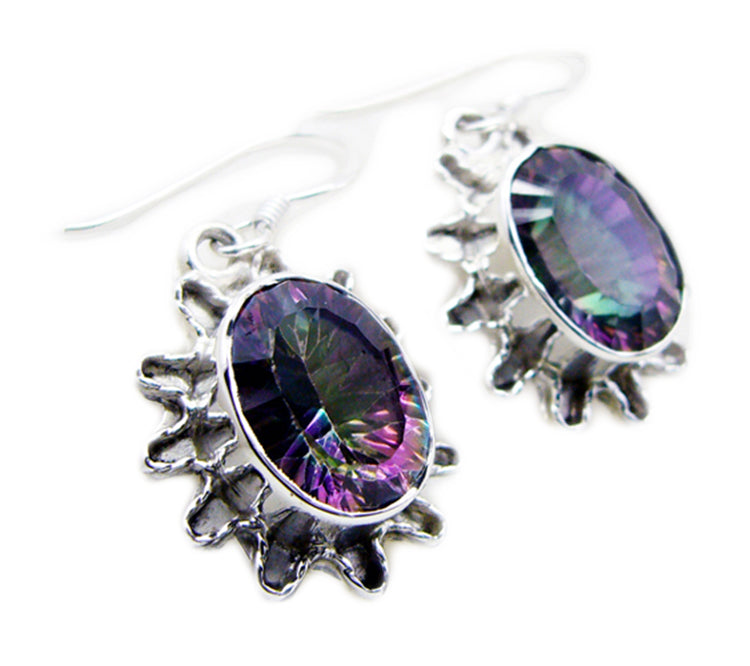 Riyo Natural Gemstone oval Faceted Multi Mystic Quartz Silver Earrings gift for grandmom