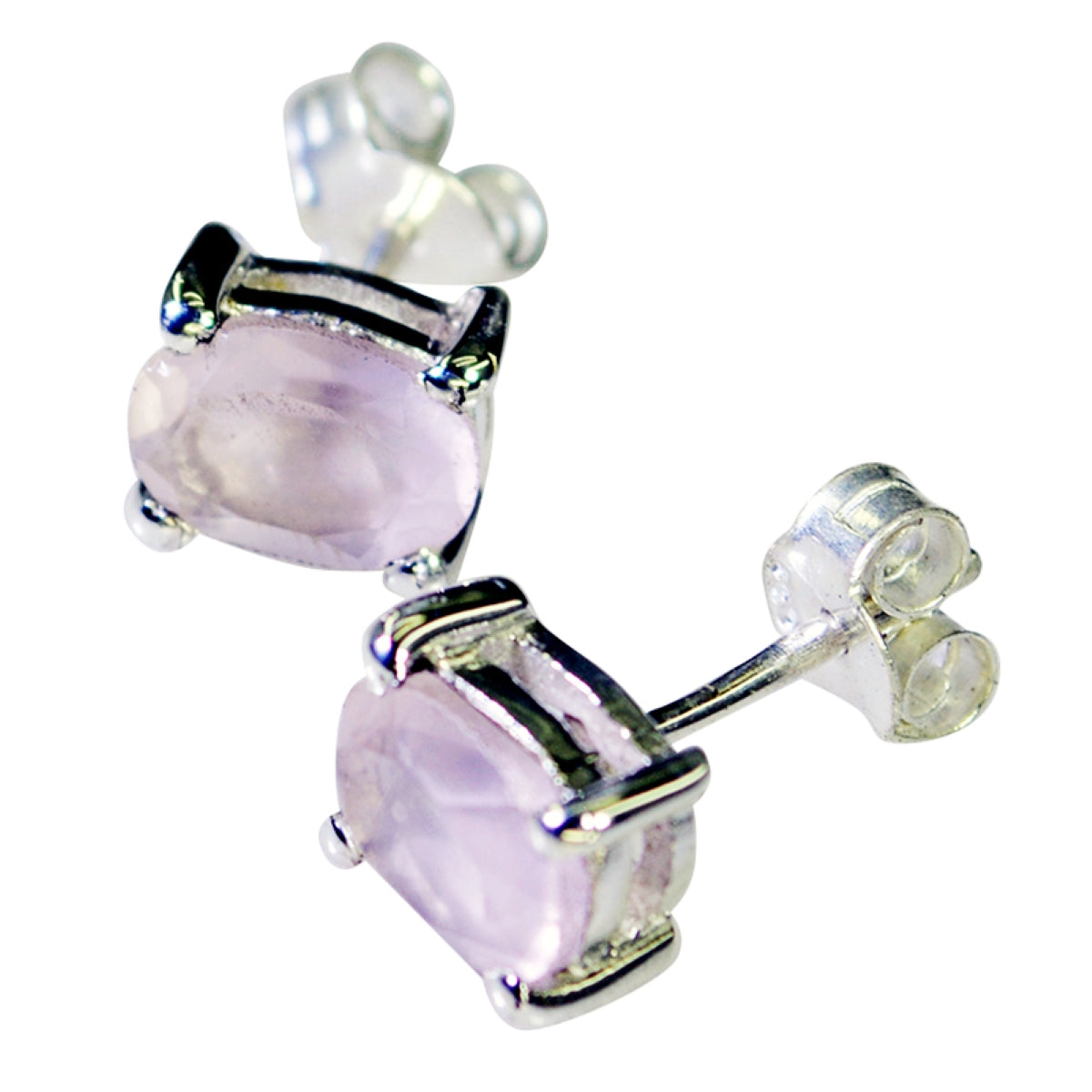 Riyo Natural Gemstone oval Faceted Pink Rose Quartz Silver Earring gift for christmas day