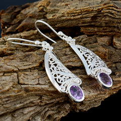 Riyo Natural Gemstone oval Faceted Purple Amethyst Silver Earring gift for b' day