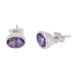 Riyo Natural Gemstone oval Faceted Purple Amethyst Silver Earrings gift for good