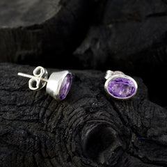 Riyo Natural Gemstone oval Faceted Purple Amethyst Silver Earrings gift for good