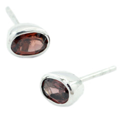 Riyo Natural Gemstone oval Faceted Red Garnet Silver Earrings gift for christmas