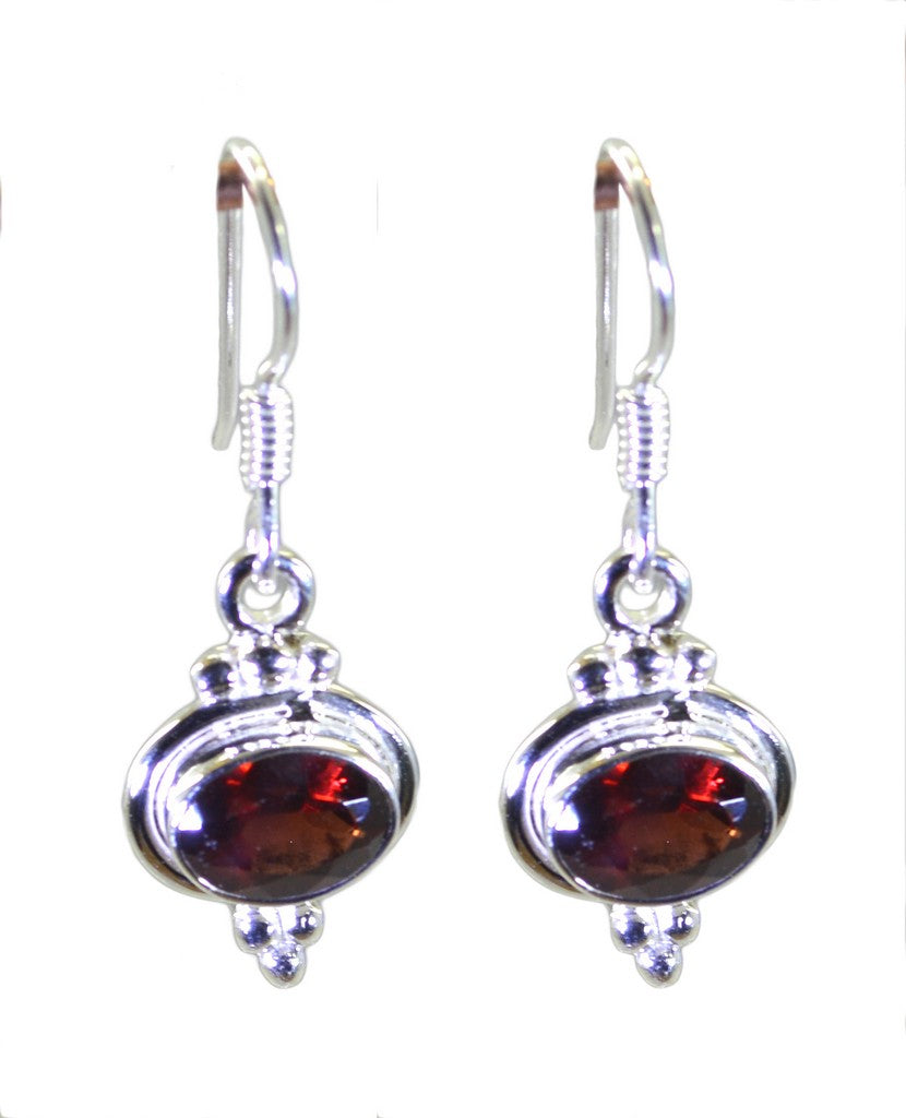 Riyo Natural Gemstone oval Faceted Red Garnet Silver Earrings moms day gift