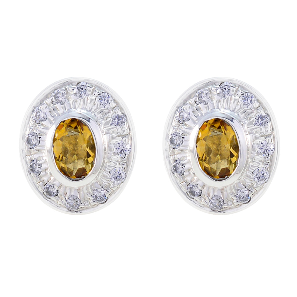Riyo Natural Gemstone oval Faceted Yellow Citrine Silver Earring engagement gift