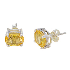 Riyo Natural Gemstone oval Faceted Yellow Citrine Silver Earring gift for cyber Monday