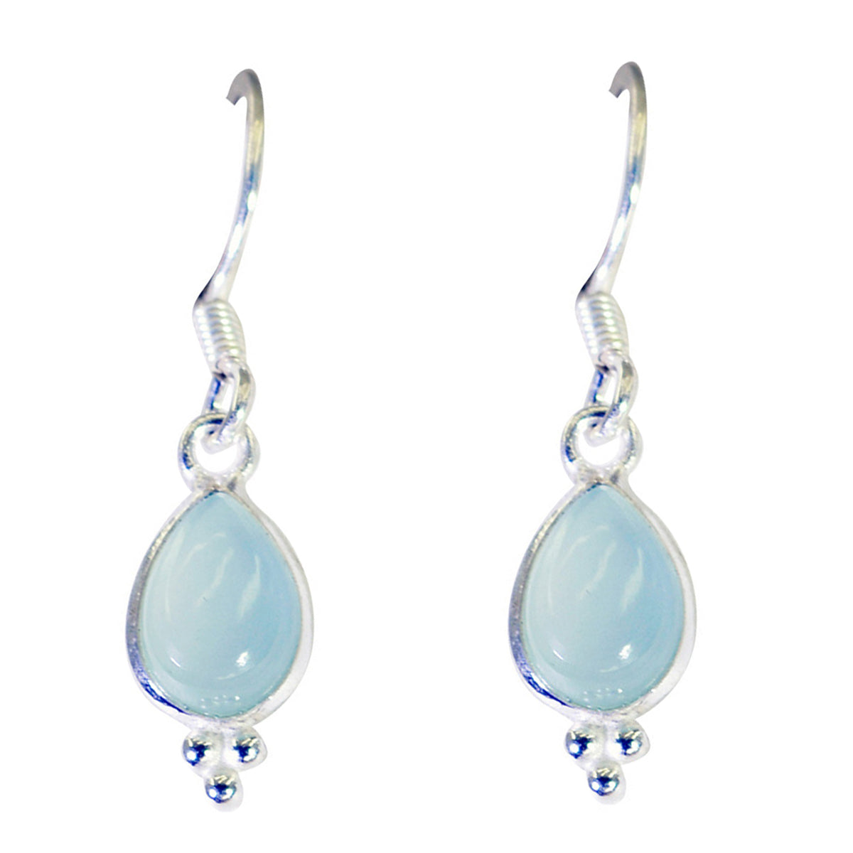 Riyo Natural Gemstone pear Cabochon Blue Chalcedony Silver Earring gift for new years day