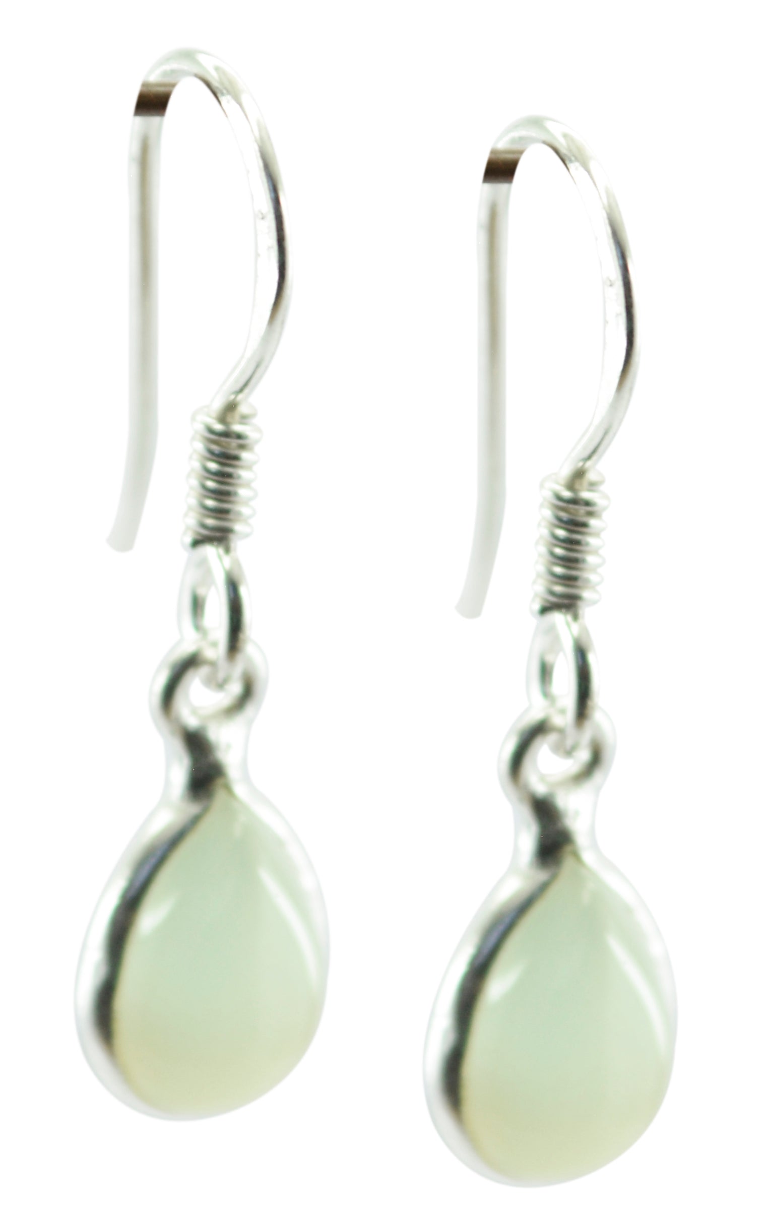 Riyo Natural Gemstone pear Cabochon Light Green Prehnite Silver Earrings gift for teachers day
