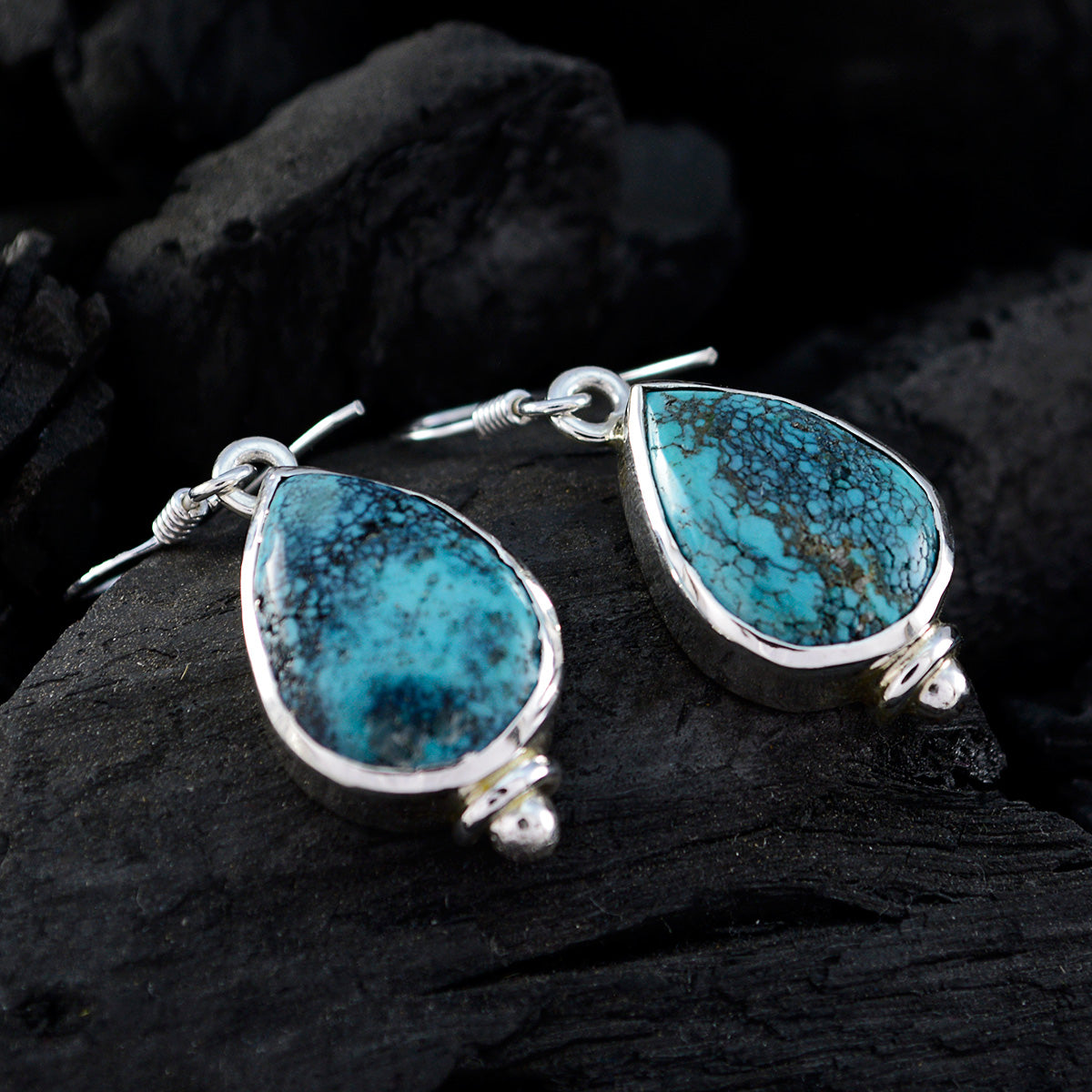 Riyo Natural Gemstone pear Cabochon Multi Turquoise Silver Earring gift
