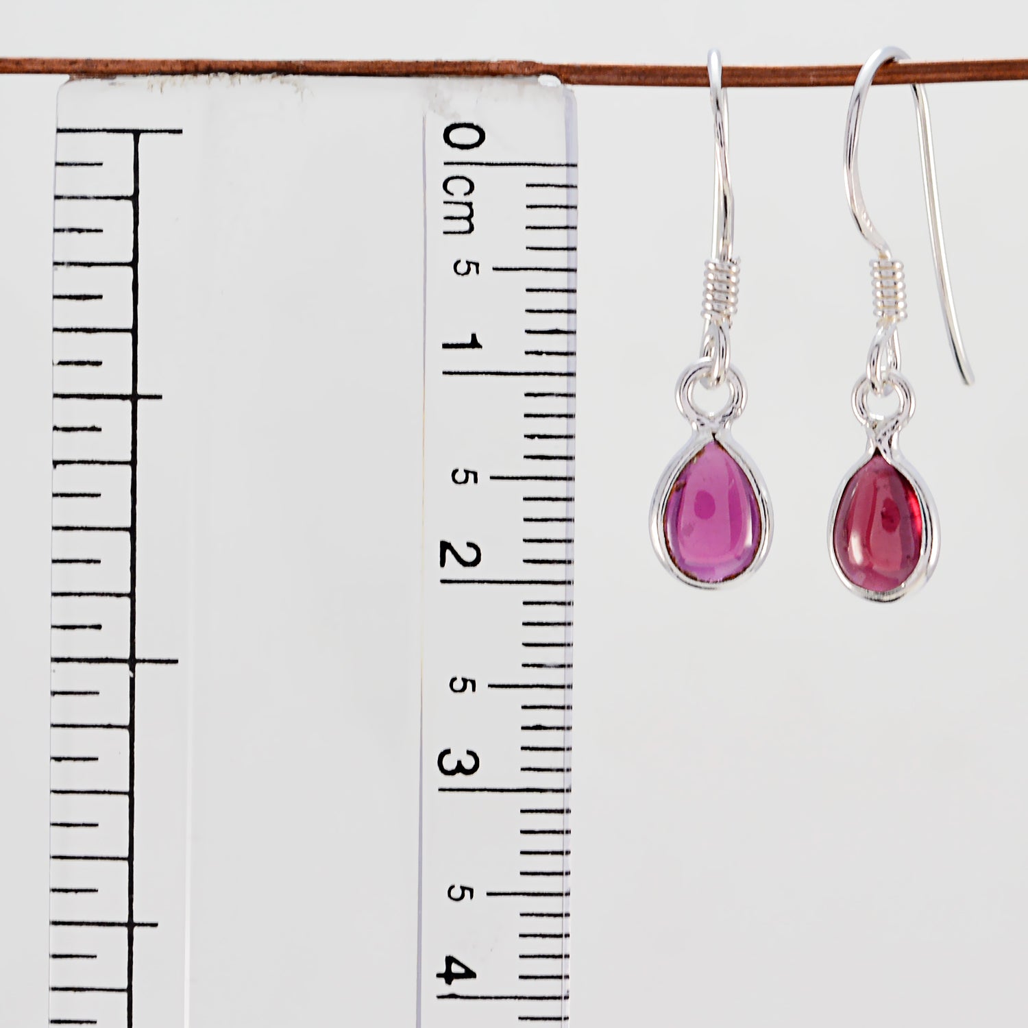 Riyo Natural Gemstone pear Cabochon Red Garnet Silver Earring gift for brithday
