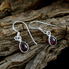 Riyo Natural Gemstone pear Cabochon Red Garnet Silver Earring gift for brithday