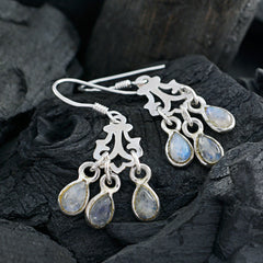 Riyo Natural Gemstone pear Cabochon White Rainbow Moonstone Silver Earrings black Friday gift