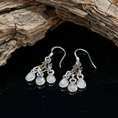 Riyo Natural Gemstone pear Cabochon White Rainbow Moonstone Silver Earrings black Friday gift
