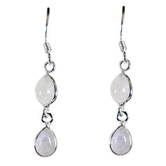 Riyo Natural Gemstone pear Cabochon White Rainbow Moonstone Silver Earrings gift for graduation