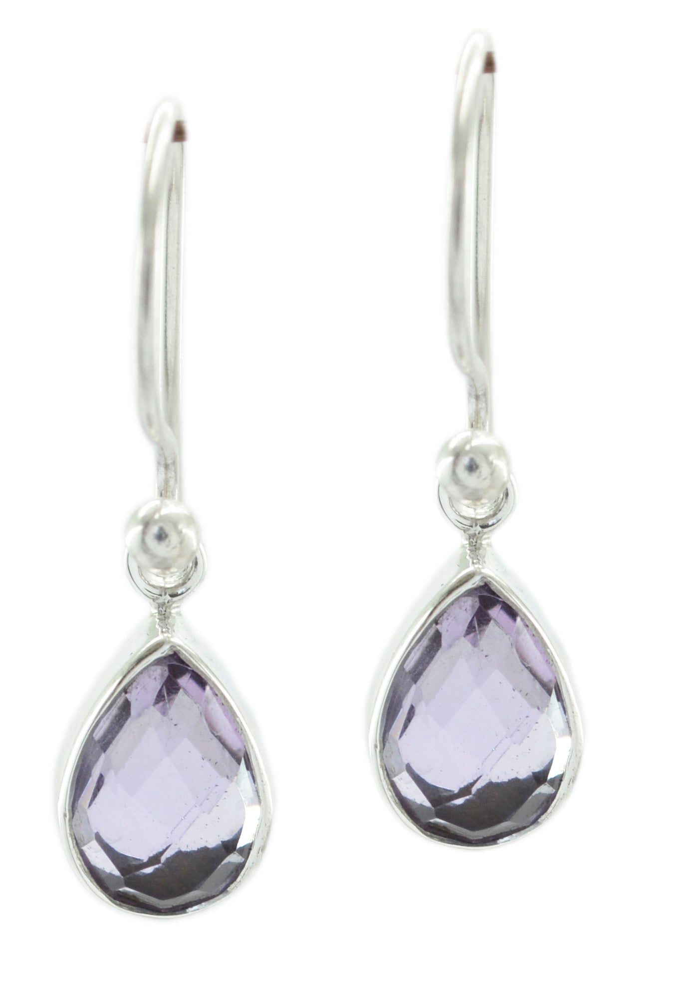 Riyo Natural Gemstone pear Checker Purple Amethyst Silver Earring teacher's day gift