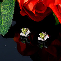 Riyo Natural Gemstone pear Faceted Green Peridot Silver Earring mother gift