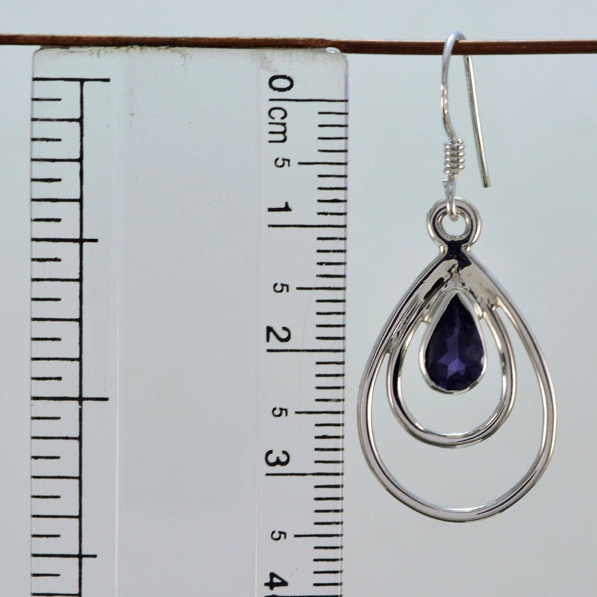 Riyo Natural Gemstone pear Faceted Nevy Blue Iolite Silver Earring gift for friend