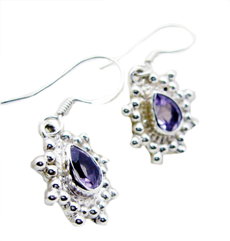 Riyo Natural Gemstone pear Faceted Purple Amethyst Silver Earrings gift for valentine's day