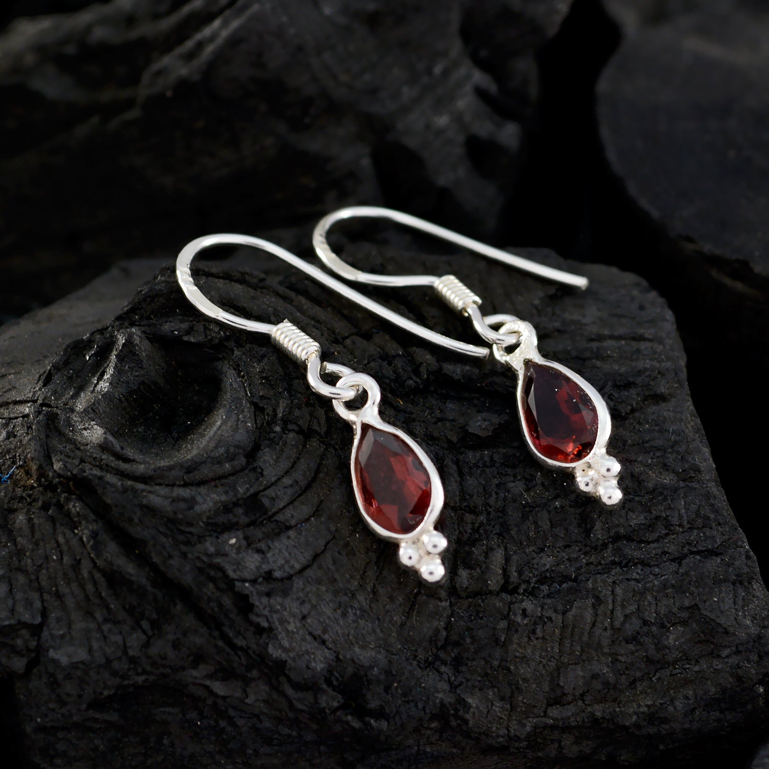 Riyo Natural Gemstone pear Faceted Red Garnet Silver Earring anniversary gift
