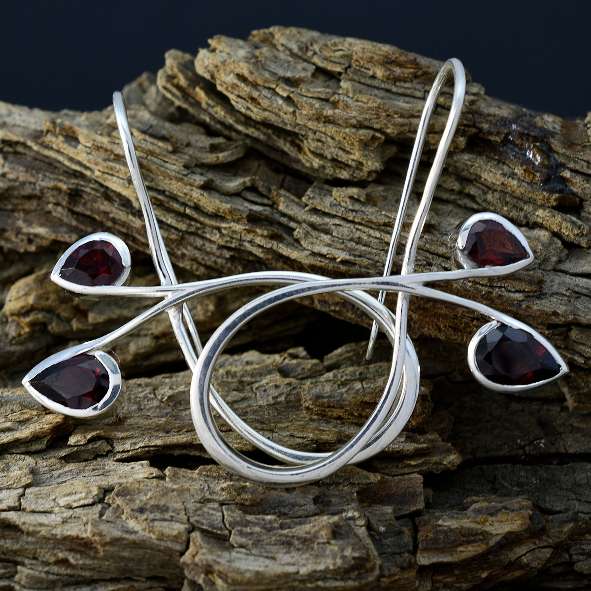 Riyo Natural Gemstone pear Faceted Red Garnet Silver Earrings gift