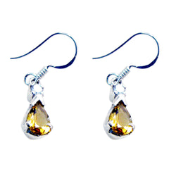Riyo Natural Gemstone pear Faceted Yellow Citrine Silver Earring independence gift