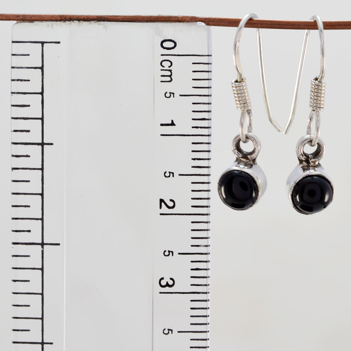 Riyo Natural Gemstone round Cabochon Black Onyx Silver Earring grandmother gift