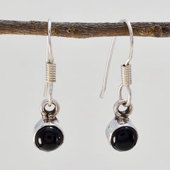 Riyo Natural Gemstone round Cabochon Black Onyx Silver Earring grandmother gift