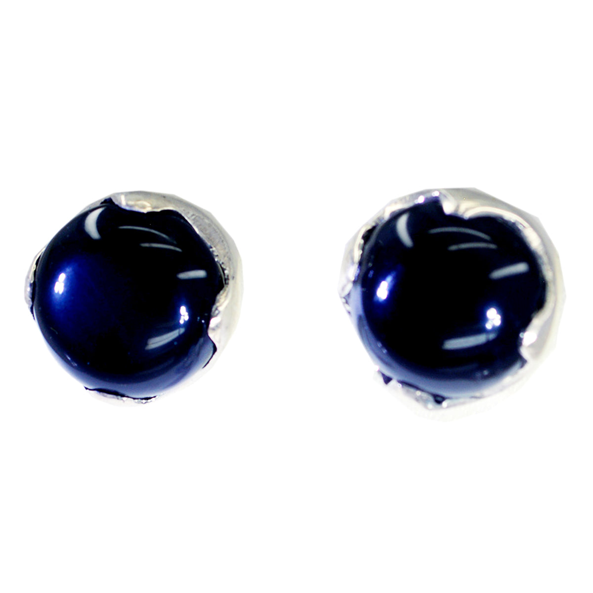 Riyo Natural Gemstone round Cabochon Black Onyx Silver Earrings b' day gift