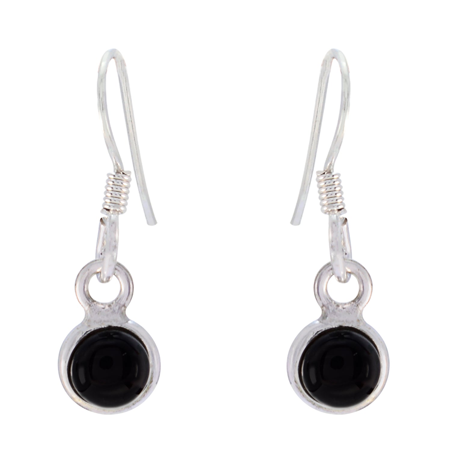 Riyo Natural Gemstone round Cabochon Black Onyx Silver Earrings christmas gift