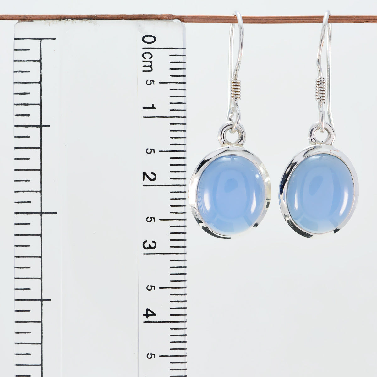 Riyo Natural Gemstone round Cabochon Blue Chalcedony Silver Earrings gift for friends
