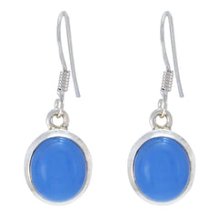 Riyo Natural Gemstone round Cabochon Blue Chalcedony Silver Earrings gift for friends