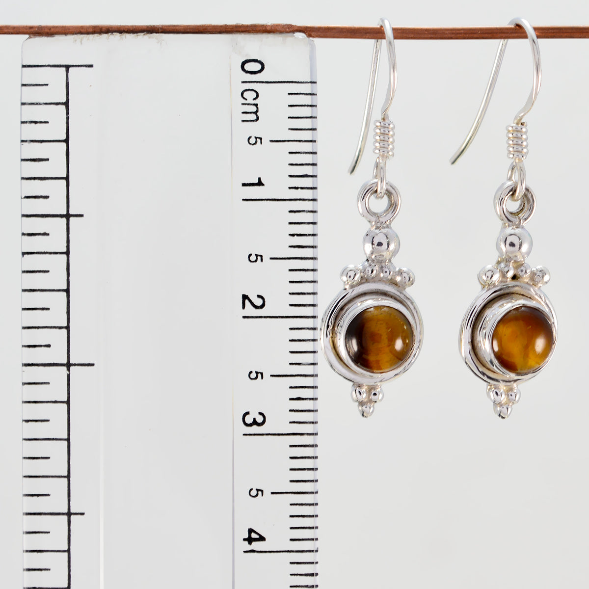 Riyo Natural Gemstone round Cabochon Brown Tiger Eye Silver Earring gift for mother's day