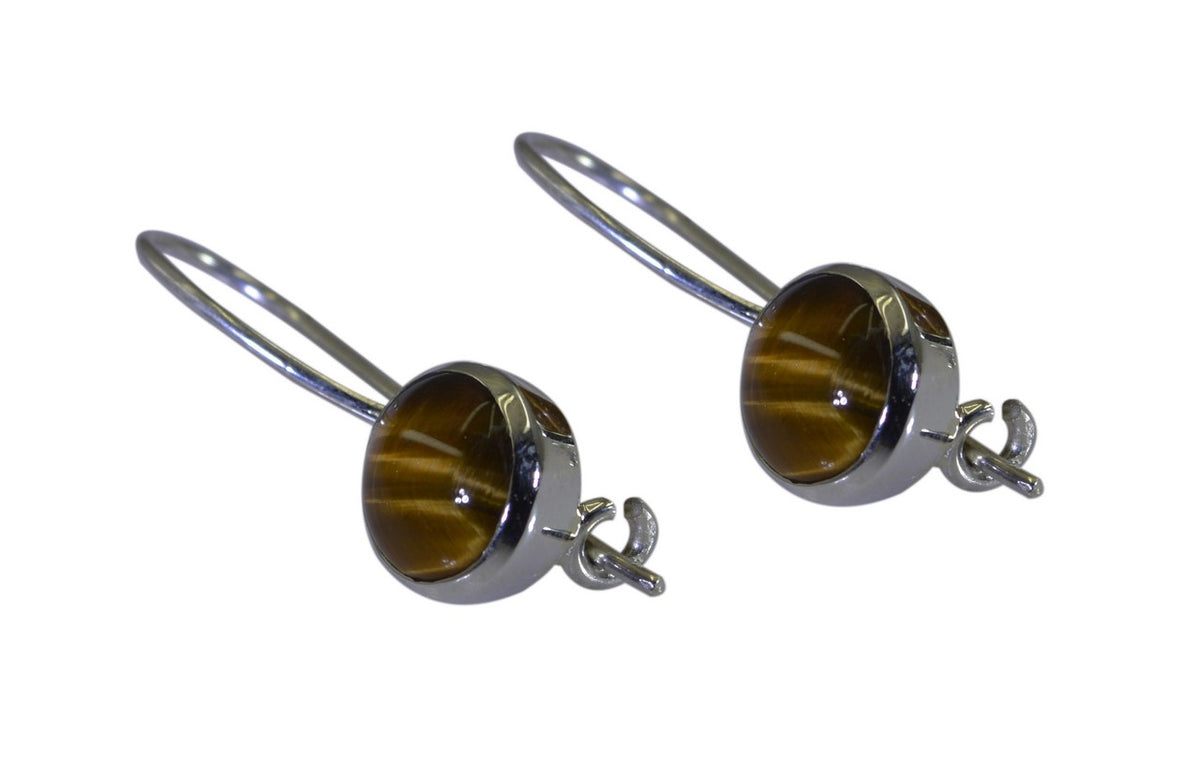 Riyo Natural Gemstone round Cabochon Brown Tiger Eye Silver Earrings gift for teacher's day