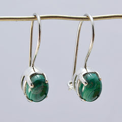 Riyo Natural Gemstone round Cabochon Green Malachatie Silver Earring anniversary gift