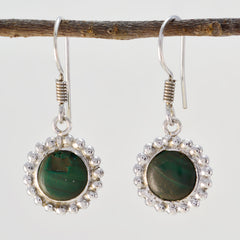 Riyo Natural Gemstone round Cabochon Green Malachatie Silver Earring gift for independence