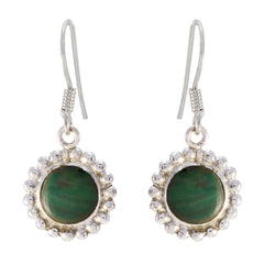 Riyo Natural Gemstone round Cabochon Green Malachatie Silver Earring gift for independence