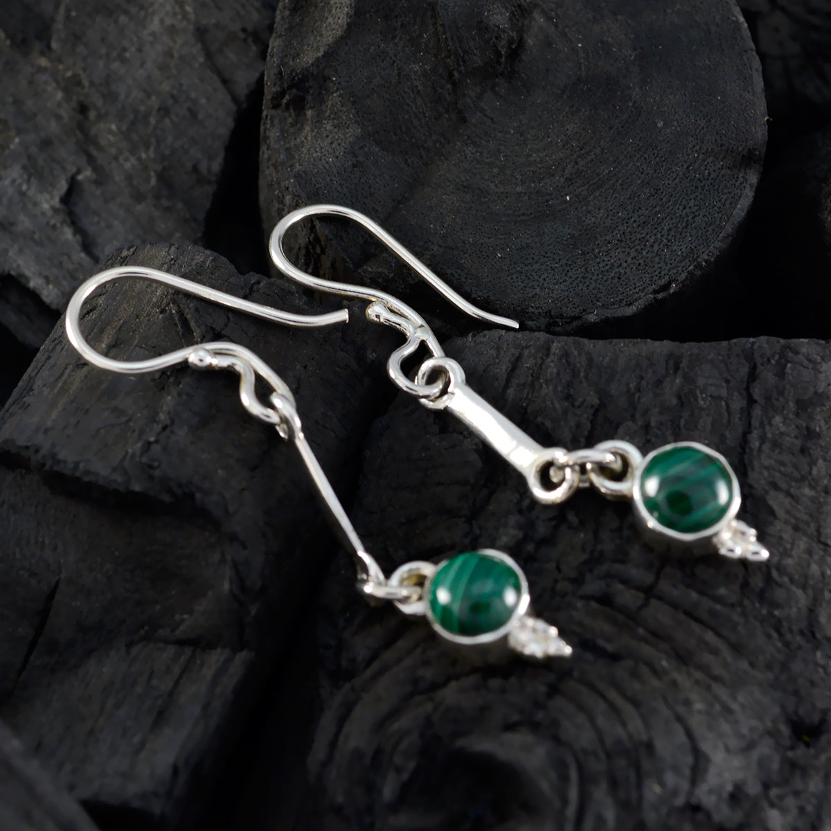 Riyo Natural Gemstone round Cabochon Green Malachatie Silver Earrings gift for mom birthday