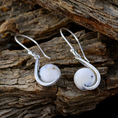 Riyo Natural Gemstone round Cabochon Multi dendrite Opal Silver Earrings gift for anniversary